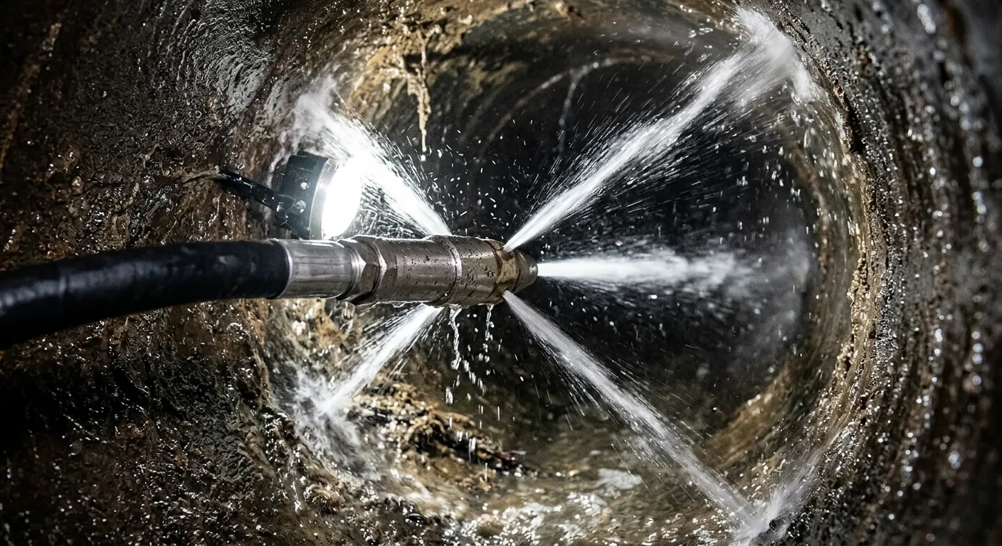 High-pressure hydro jetting nozzle cleaning sewer pipe for Storm Drain Cleaning in Marina